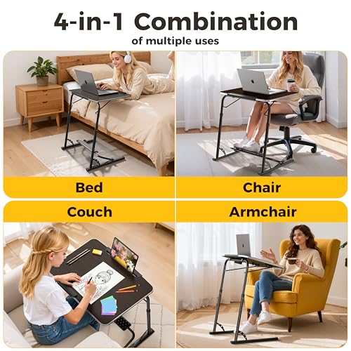 FoldWise Upgraded Folding TV Tray Table, Sturdy Couch & Dinner Laptop Table - color: (Black) - Dark Wood Mahogany