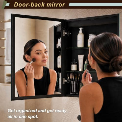 GANPE LED Lighted Bathroom Medicine Mirror Cabinet with Sockets & USBs, Anti-Fog Dimmable Light and Color Adjustment, Easy to Install Aluminum Cabinet (20 * 28 Left Hinge) - color: 20*28 Left Hinge
