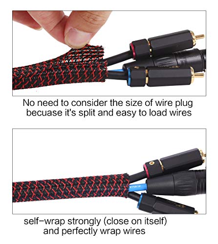 Alex Tech 10ft - 1/2 inch Cord Protector Wire Loom Tubing Cable Sleeve Split Sleeving For USB Power Cord Audio Video Cable – Protect Cat From Chewing Cords - Blackred - color: Blackred, size: 1/2"-10ft