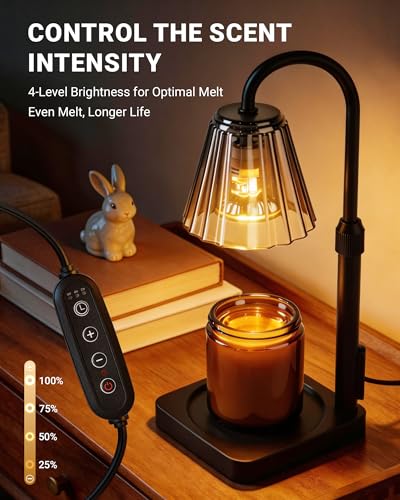 Candle Warmer Lamp with Timer, Dimmable PC Shade Lamp Gifts for Mom | Adjustable Height Lightweight Polycarbonate Lamps, Modern Electric Wax Melt, Gifts for Family with Pets & Children Home Decor