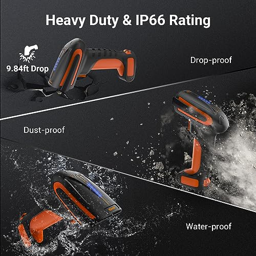 Tera Barcode Scanner Wireless with Stand: Industrial Drop-Resistant Orange | IP66, BT 2.4G USB, 640*480 CMOS Global, 1D 2D QR Reader, 650 Scans/Sec, 2500mAh, Warehouse Logistics Retail Library School
