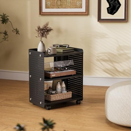 Fenge 3D Printer Stand, Heavy Duty Printer Cart with Wheels, Black | 17.8"W x 13.2"D x 21.8"H, Heavy Duty Pegboard Storage Organizer with Adjustable Shelf, 3-Tier Home Office Stand - color: Black