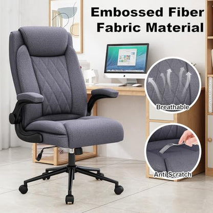 ralex-chair Big and Tall Office Chair -500 lb Heavy Duty Office Chair for Big Man, Fabric High Back Executive Office Desk Chair with 120° Tilt Rock,Computer Desk Chair with flip up arm - Grey - color: Grey, size: set of 1
