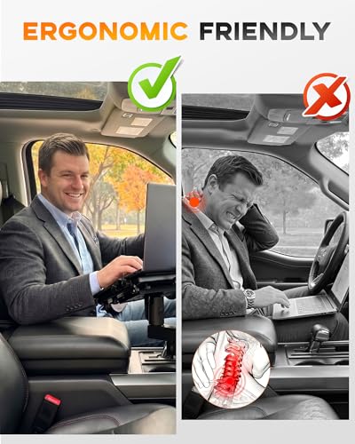 Truck Laptop Mount for Cars, Vans, Vehicles, No-Drill Computer Stand with Adjustable Height, Full Motion Swivel, Heavy-Duty Laptop Holder for Mobile Work