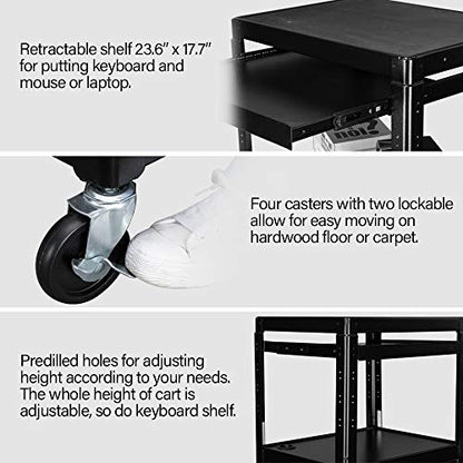 TUFFIOM AV Presentation Cart for Video Projector, Laptop Computer, Mobile Workstation Utility Media Cart for School Classroom Office, Rolling Storage Stand with Locking Cabinet Keyboard Shelf - style: AV Cart with Locking Cabinet