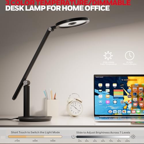 Honeywell H6 Desk Lamp for Home Office, Dimmable Reading Table Light, Black - color: Black