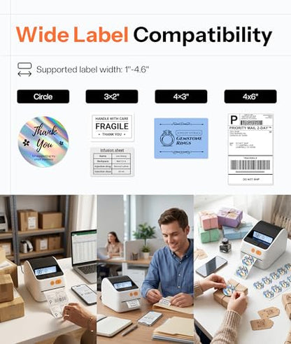 Phomemo Shipping Label Printer with Screen and Built-in Label Bin - color: White