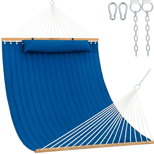 Lazy Daze 12 FT Double Hammock with Spreader Bar for Outside, Bright Blue - color: Bright Blue