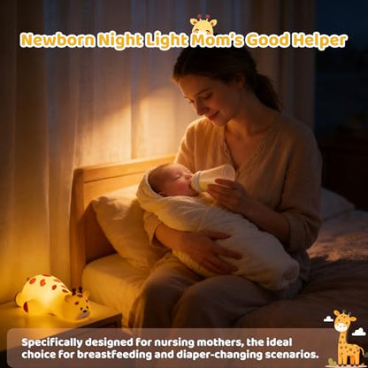 Kawaii Giraffe Lamp Silicone Night Light, Tap Control Squishy Baby Lights for Nursery, 3 Levels Dimmable Rechargeable LED Bedside Lamp with Timer, Giraffe Gifts for Toddler, Bedroom, Toy - color: Giraffe
