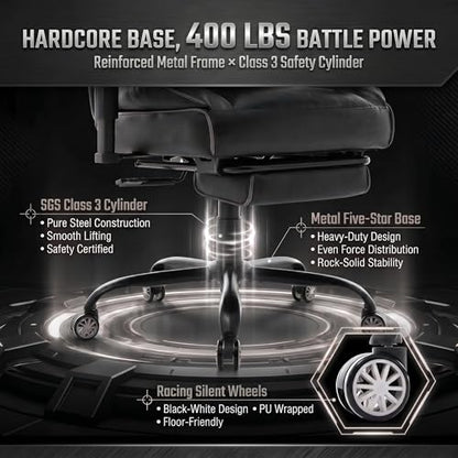 Big and Tall Gaming Office Chair 400lbs - Heavy Duty Ergonomic Computer Desk Chair with Footrest, Adjustable Armrests, High Back PU Leather with Racing Style (Black/White) - color: Black/White