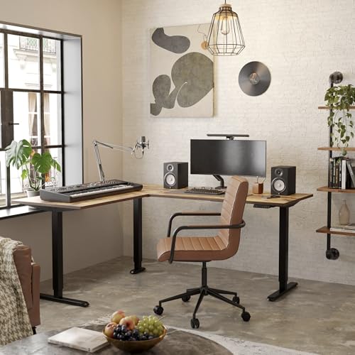 FEZIBO 63" x 48" L-Shaped Standing Desk - Adjustable Corner Desk, L-Shaped Adjustable Desk with Splice Board, Rustic-Brown - color: Rustic Brown, size: 63x48