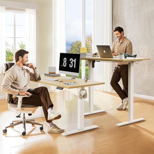 WALKINGDESK 48x24 Inches Whole Piece Electric Standing Desk, Seamless One Piece Height Adjustable Sit to Stand up Desk for Home Office, Ergonomic Computer Workstation, Oak - color: Oak, size: 48 inch