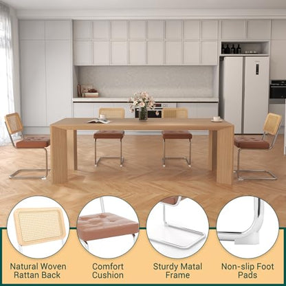 KCC Modern Dining Chairs Set of 4, Faux Leather Rattan Chair,Brown | Mid Century Kitchen Side Chairs with Metal Legs and Upholstered Seat for Dining Room,Living Room,Bedroom - color: Brown, size: Set of 4