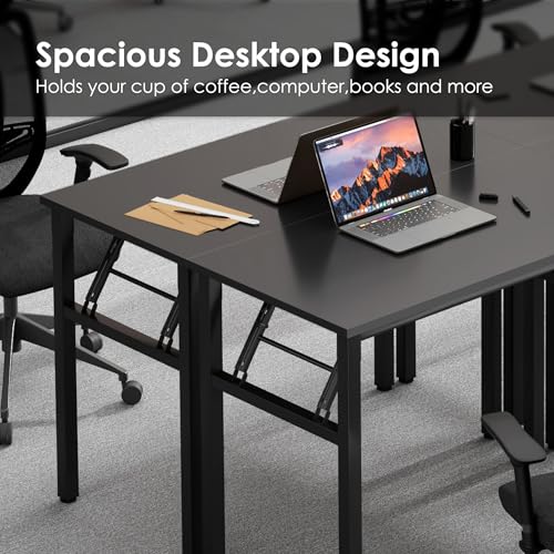 Need Office Computer Desk 35.8 Inch Sturdy Folding Laptop Table Black | Black Frame Writing Gaming Work Table/Foldable Home Office Desk/Sewing Table, No Assembly Required - color: Black & Black Frame, size: 35.8inch