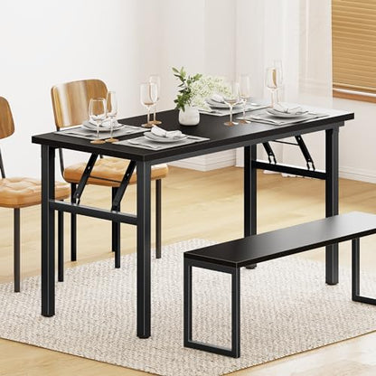 DlandHome 47 Inch Folding Computer Desk, Fully Assembled, Black - color: Black + Black, size: 47 Inches