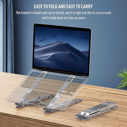 Laptop Stand for Desk, Adjustable Computer Riser with Dual Layer, Portable Foldable Aluminum Notebook Stand Holder Compatible with 13.3-17.3 inch MacBook Dell HP Lenovo, Silver - color: Double layer-Silver