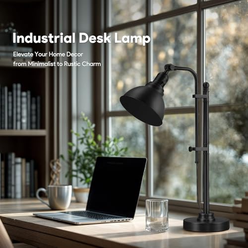VONLUCE Rustic Desk Lamp, Adjustable Industrial Table Lamp for Home Office - color: Black