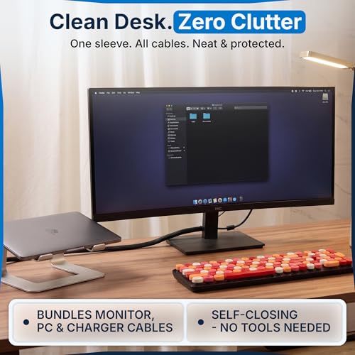 Cable Management Sleeve & Cord Organizer for Desks - Wire Management Cover to Wrap & Protect Messy Cables for Computers, TV & Electronics - 10 ft x 0.5"