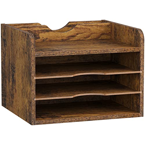 Snughome Vintage Wood File Organizer Desktop, 13.4’’ Document Letter Mail Tray Sorter with 3 Adjustable Shelves, Wooden Desktop Paper File Sorter Holder (Rustic Brown, 13.78’’L x 11.81’’W x 11.02’’H) - size: 13.78’’L x 11.81’’W x 11.02’’H
