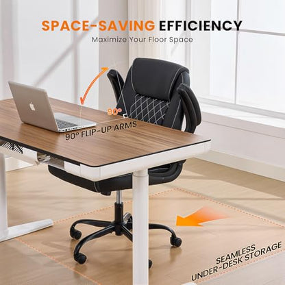 Executive Office Chair with Lumbar Support & Flip-up Arms, Black | Ergonomic Desk Chair, 90–115° Tilt & Rocking, 20.1" Wide Seat, PU Leather, for Home Offices & Conference Rooms, 300Lbs - color: Black