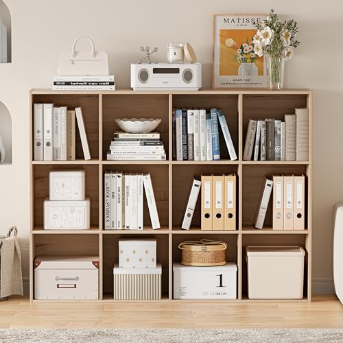 VDNEND Wooden Cube Storage Organizer with Closed Back Panel, 11in Cube Shelf Opening, Bookshelf, Display Shelf,Closet Cabinet for Home and Office (White Oak, 12-Cube 35.98L*9.45W*47.72H) - color: White Oak, size: 12-Cube 47.72L*9.45W*35.98H