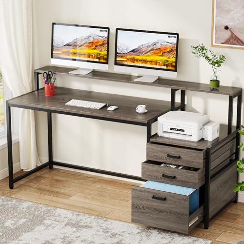 Tribesigns 63 Inch Computer Desk with File Drawer Cabinet, Home Office Desk - color: Grey
