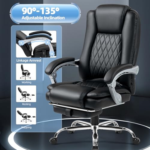 Massage Heated Office Chair with Foot Rest, Executive Desk Chair | Ergonomic High Back PU Leather Home Office Desk Chair with 135° Recline, 400 LBS, 6-Point Vibration and Heat, Classic - style: Classic