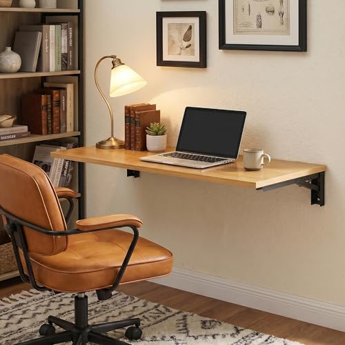 Need 47x20 Inch Wall Mounted Folding Table for Office Laundry Teak - color: Teak Color Desktop & Black Folding Brackets, size: L47.2" * W20"