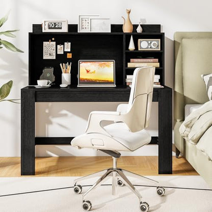 Tangkula Computer Desk with Hutch & Charging Station, Home Office Writing Study Desk with Storage Shelves, Cable Management Hole, Laptop Desk, Desk for Bedroom, Computer Workstation (Black) - color: Black