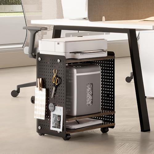 Fenge 3D Printer Stand, Heavy Duty Printer Cart with Wheels, Brown | 17.8"W x 13.2"D x 21.8"H, Heavy Duty Pegboard Storage Organizer with Adjustable Shelf, 3-Tier Home Office Stand - color: Brown