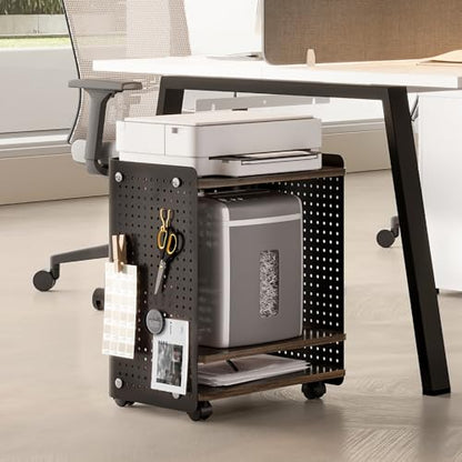 Fenge 3D Printer Stand, Heavy Duty Printer Cart with Wheels, Brown | 17.8"W x 13.2"D x 21.8"H, Heavy Duty Pegboard Storage Organizer with Adjustable Shelf, 3-Tier Home Office Stand - color: Brown