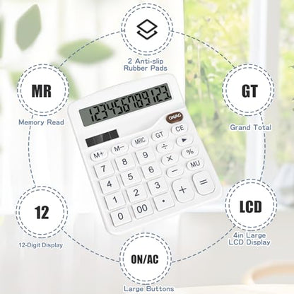 Desktop Calculator, White Calculator Big Buttons, 12-Digits - color: White