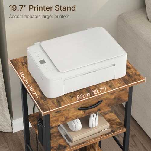 Rolling File Cabinet, Printer Stand with Dividers and Power Outlets, Mobile File Cart with Fabric Storage Drawer and Lockable Wheels for Office, Home