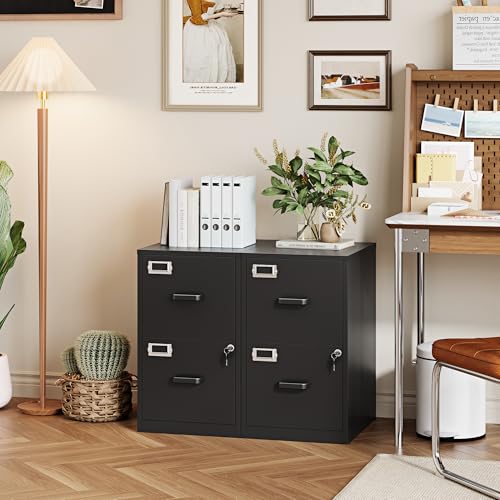 PEUKC 2 Drawer File Cabinet with Lock, 25.4" High Vertical Filing Cabinet, 17.7" Deep Metal Storage Cabinets for Home Office, Letter/Legal/A4/F4 Size, Black(Assemble Required) - color: Black, size: 25.4"H