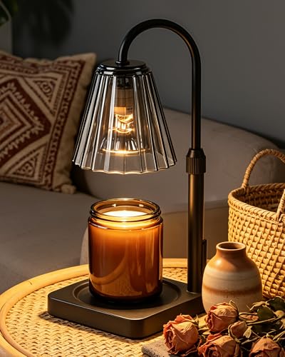 Candle Warmer Lamp with Timer, Dimmable PC Shade Lamp Gifts for Mom | Adjustable Height Lightweight Polycarbonate Lamps, Modern Electric Wax Melt, Gifts for Family with Pets & Children Home Decor