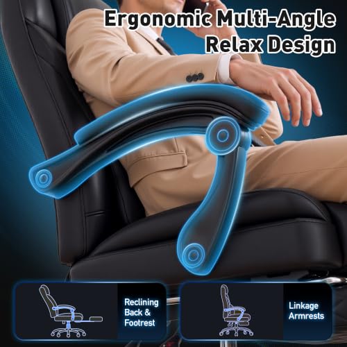 DurayLoly Big and Tall Office Chair, Retractable Footrest, 145° Recline - color: Black