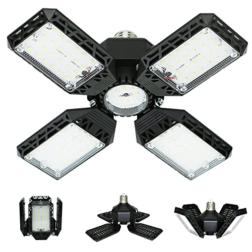 LED Garage Light,150W Deformable Garage Ceiling Lights,15000LM, 4 Adjustable Panels, E26/E27 Shop Lights for Basement, Barn, Workshop,High Bay Light - size: 4+1P 1Pack/F