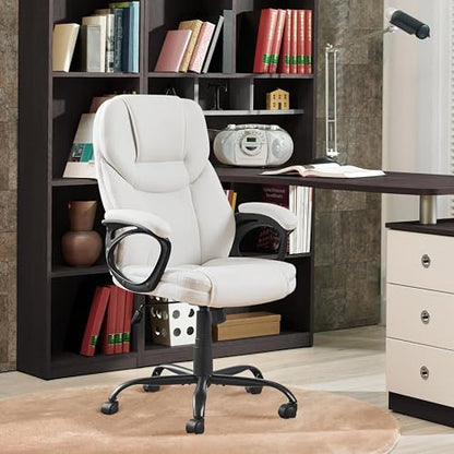 Yaheetech Executive Office Chair High Back PU Leather Adjustable Seat White - color: White