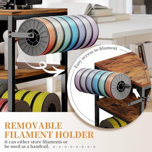 3D Printer Stand with Filaments Storage, Rolling 3D Printer Table Filament Storage Rack with Drawer and Lockable Wheels, Heavy Duty Spool Organizer Rack for Workshop Studio Office