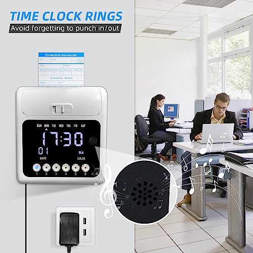 Time Clock Bundle for Small Business, Passcode Time Clock Punch Machine with 400 Time Cards, 4 Ink Ribbons, 2 Ten-Slot Time Card Racks, Auto-Align Clock in Machine for Employees - style: 400-Card Time Clock Bundle with Passcode