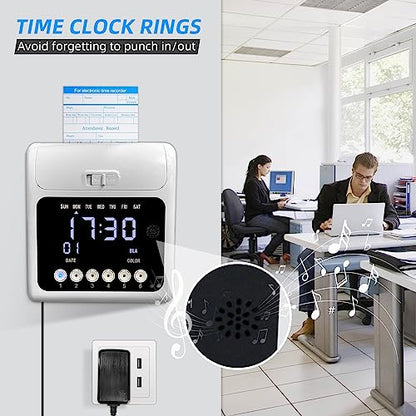 Time Clock Bundle for Small Business, Passcode Time Clock Punch Machine with 400 Time Cards, 4 Ink Ribbons, 2 Ten-Slot Time Card Racks, Auto-Align Clock in Machine for Employees - style: 400-Card Time Clock Bundle with Passcode