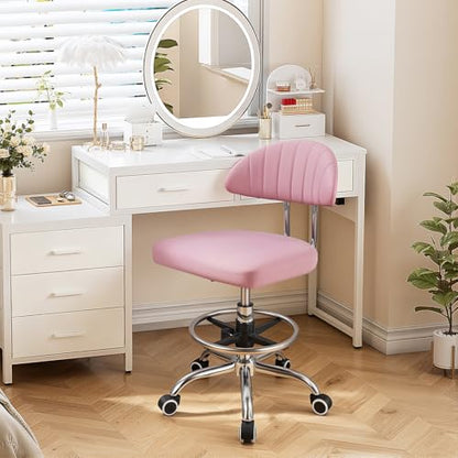 Height Adjustable 360° Swivel Drafting Chair – Ergonomic Office Chair with Backrest & Foot Rest, 220lbs Load Capacity, Rolling Computer Stool for Home Office, Studio, Dental, Salon Pink - color: Pink