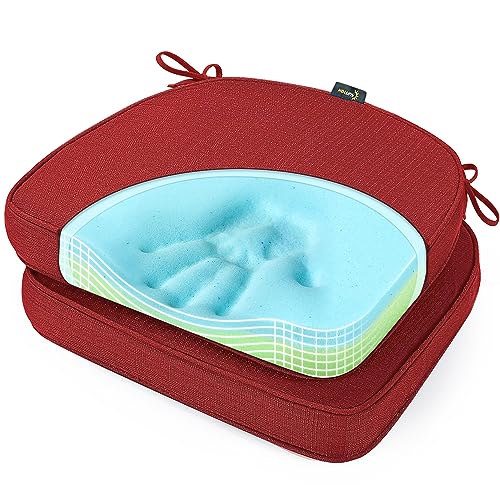 SUNROX Gel Memory Foam Chair Cushions, FadeShield Water-, Stain-Resistant Durable Reversible Seat Cushion Pads with Ties for Indoor/Outdoor Kitchen Dining Office, 19"x19", Set of 2, Burgundy - color: Burgundy, size: 19x19 Inch (Pack of 2)