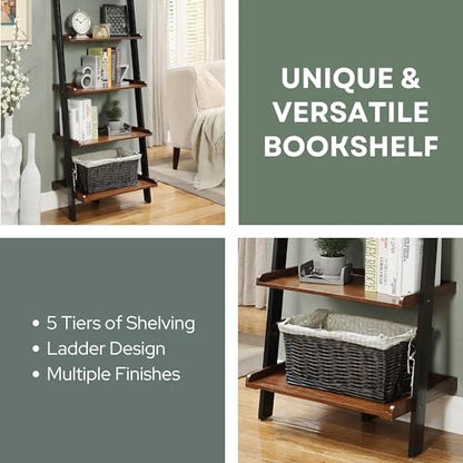 Convenience Concepts French Country Ladder Bookshelf 25" - Classic Living Room Bookcase for Traditional, Modern Office, Family Room & Home Office, Dark Walnut - color: Dark Walnut / Black