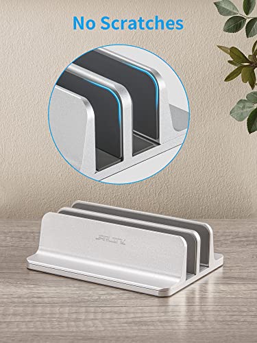 JARLINK Double Vertical Laptop Stand, Adjustable Aluminum Desk Dock, Black - color: Silver, size: 2-slot