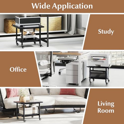 GOFLAME Under Desk Printer Stand, 2-Tier Mobile Printer Table with Storage Shelf, Metal Frame, Rolling Printer Cart Holder Storage Rack with Lockable Wheels for Home Office, Black - color: Black