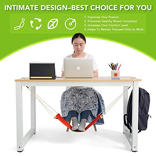 iMissiu Foot Hammock Under Desk | iMissiu Adjustable Office Foot Rest | Portable Footrest with Headphones Holder (Orange) - color: Orange