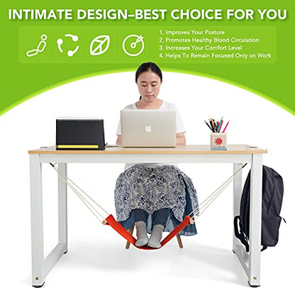 iMissiu Foot Hammock Under Desk | iMissiu Adjustable Office Foot Rest | Portable Footrest with Headphones Holder (Orange) - color: Orange
