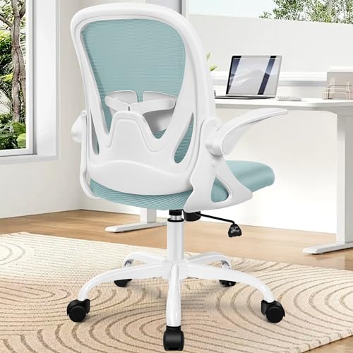 Office Chair Ergonomic Desk Chair with Flip up Armrests Swivel Breathable Desk Mesh Computer Chair with Adjustable Lumbar Support and Height for Conference Room (Light Blue) - color: Light Blue