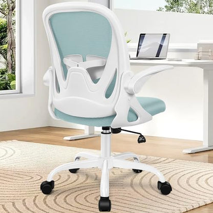 Office Chair Ergonomic Desk Chair with Flip up Armrests Swivel Breathable Desk Mesh Computer Chair with Adjustable Lumbar Support and Height for Conference Room (Light Blue) - color: Light Blue